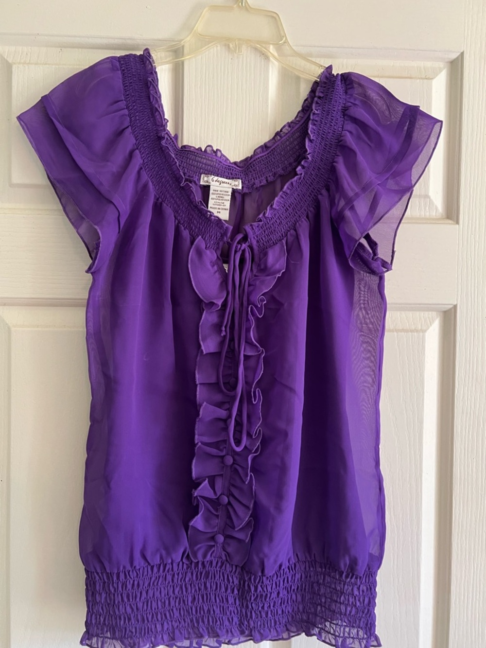 6 degrees Purple Ruffle Flutter Sleeve Blouse